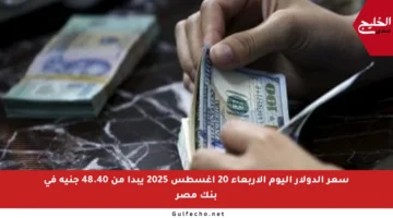 سعر الدولار اليوم الأربعاء 20 أغسطس 2025 يبدأ من 48.40 جنيه في بنك مصر